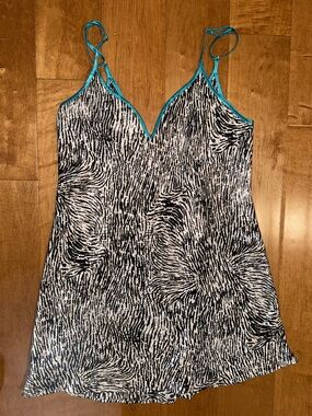 Morgan Taylor Intimates Zebra Satin Slip Dress Nightgown Lingerie Teal Turquoise